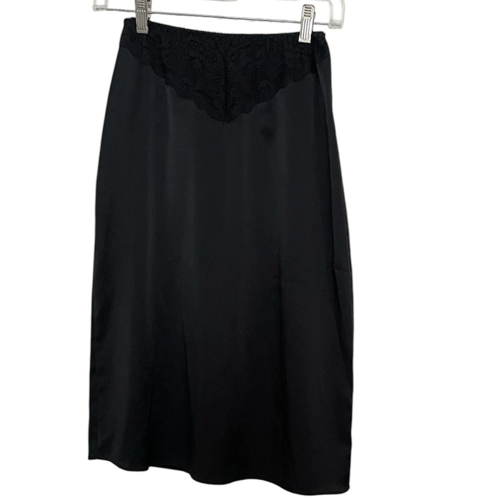 Vintage Farr West 1960’s Black Satin Body Floral Lace Waist Half Slip Size S